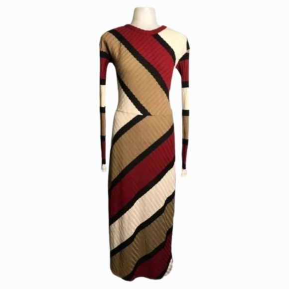 Zara Trafulac Red Tan Maxi Sweater Dress - Picture 3 of 6